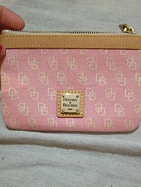Dooney & Bourke Pink Canvas Logo Wristlet with Tan Trim